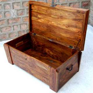 Solid Wood Handmade Storage Trunk Chest Box Coffee Table Wrought Iron 