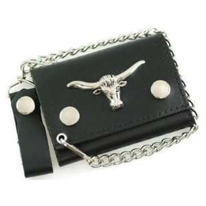    Mens Black Leather Chain Wallet w/ Longhorn C117: Everything Else