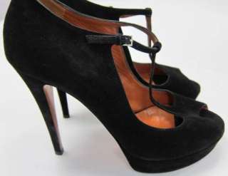 Authentic GUCCI Black Suede Leather T Strap shoes   38 1/2  