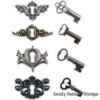 Tim Holtz 8 pc Metal Locket Keys, Keyholes & Fasteners  