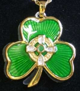   MInt 24K Genuine Emerald Irish Blessing Cross Pendant  Stock Pic