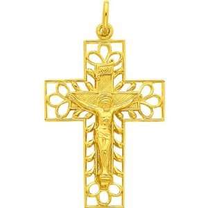  Sterling Silver Gold Plated INRI Crucifix Pendant: Jewelry