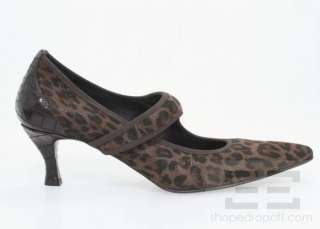 Donald J Pliner Brown Leopard Print Embossed Trim Mary Jane Heels Size 