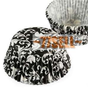100 black and white flowers cupcake liners baking paper cup muffin 