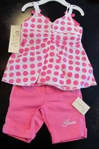 NEW! GUESS GIRLS PINK & WHITE DRESS AND SHORTS OUTFIT SIZE 12 MOS NWT 