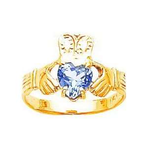    14K Gold Cubic Zirconia March Birthstone Claddagh Ring: Jewelry