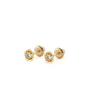   Aquamarine Baby Flower Shape Stud Earrings   March Birthstone Jewelry