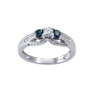  1/2 Ct. TW White and Blue Diamond Promise Ring in 14K 