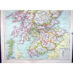   Antique Map 1920 Scotland Outer Hebrides Glasgow Arran: Home & Kitchen