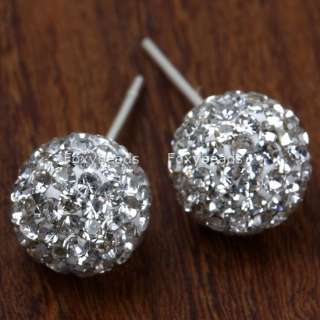 925 Sterling Silver Clear CZ Crystal Ball Earring Stud  