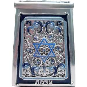  Star of david Gemstone Tzedakah Box   Blue / Silver 