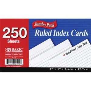  New BAZIC 250 Ct. 3 X 5 Ruled White Index Card Case Pack 