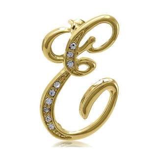 GOLD TONE RHINESTONES INITIAL LETTER E BROOCH PIN NEW  