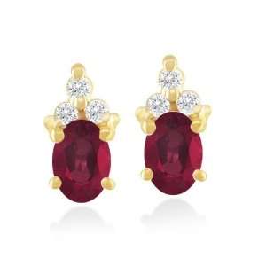 JULY Birthstone Earrings 5mm X 3mm Ruby & Diamond Earrings