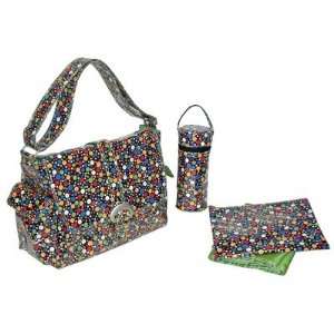   Laminated Buckle Diaper Bag in Black with Multicolor Bubble Dots: Baby