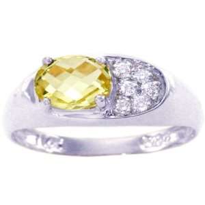   Gemstone with Diamond Clusters Ring Lemon Citrine/Briolette, size5.5