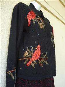 Christmas Party Sweater CARDINALS Beads Sequins Heirloom Collectibles 