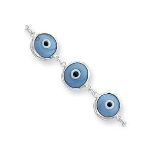  7.5in 3 D Opaque Turquoise Blue Eye Bracelet   Sterling 