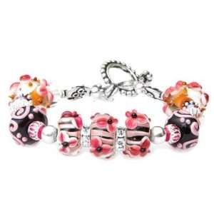   : Pink and Black Lampwork Stretch Bracelet Kit: Arts, Crafts & Sewing