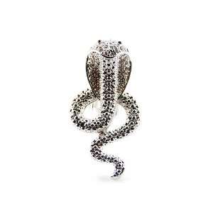  Shiny Silver Tone Poison Cobra Snake Clear Crystal 