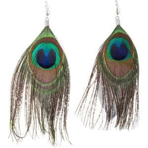   : Trendy Peacock Feather Earrings with Gray Accent Feathers: Jewelry