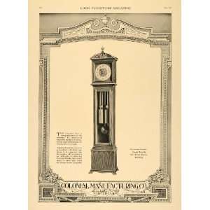   Ad Colonial Manufacturing Wooden Grandfather Clock   Original Print Ad