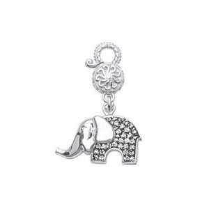   Sterling Silver White Crystal Elephant Charm CleverEve Jewelry