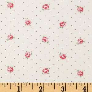   Wide Lecien Petite Fleur Tiny Roses Dots Cream/Pink Fabric By The Yard