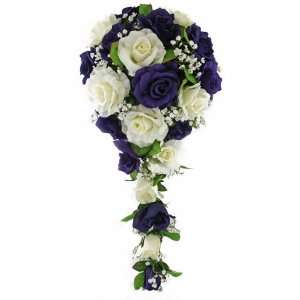   and Ivory Silk Rose Cascade   Bridal Wedding Bouquet 