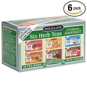 Bigelow Afternoon Assortment Herbal Tea, 18 Count Boxes (Pack of 6 