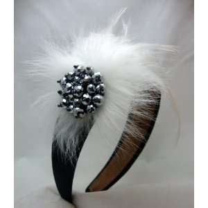  NEW White Feather and Fur Headband, Limited. Beauty