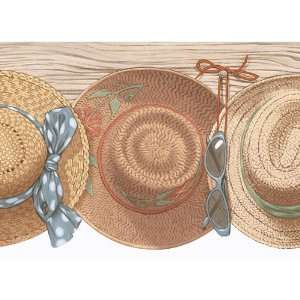   Beige and Blue Tropical Beach Hats Wallpaper Border: Kitchen & Dining