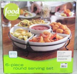 Food Network 6 Piece Porcelain & Wrought Iron Round Serving Set New 