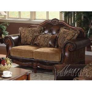  Traditional Chenille Bycast Pu Leather Loveseat 