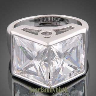 18K white GOLD GP Swarovski crystal zircon ring R8  