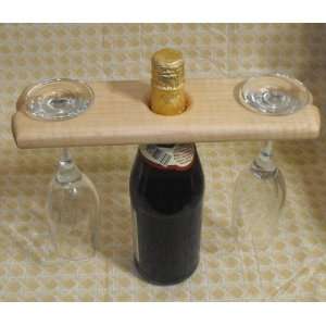  Maple Wine Bottle & 2 Glass Rack
