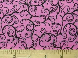 Sarahs Garden Fabric ~ Pink w/ Black Swirls #693304  