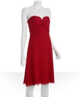 Nicole Miller ruby red georgette strapless sweetheart dress  BLUEFLY 