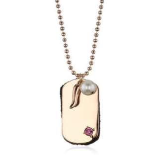 Joanna Laura Constantine Rose Gold Dog tag Rosary Beads Necklace 