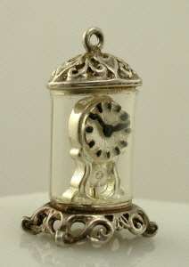 Vintage English Silver ANNIVERSARY or SKELETON CLOCK Charm  