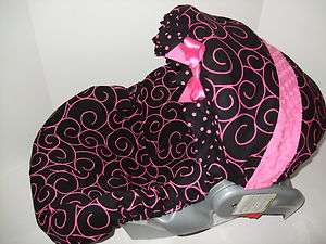   BLACK PRINT/HOT PINK MINKY DOTS INFANT CAR SEAT COVER/Graco fit  
