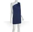 halston heritage blue stretch ruched one shoulder shift dress
