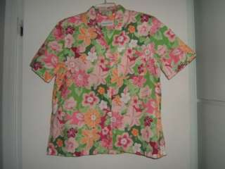 ALFRED DUNNER Pink Green Hawaiian Floral Shirt Sz 14  