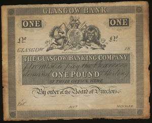 Scotland Glasgow Banking Company 1 Pound 19th century  