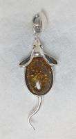 Sterling Silver Mouse Mice Baltic Amber Pendant pd19  