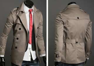 FANCYQUBE CASUAL BELTED DOUBLE BREASTED SHORT TRENCH COAT SLIM FIT 