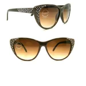 Brown Designer Rhinestone Glitter Fashion Crystal Ladies Sunglasses UV 