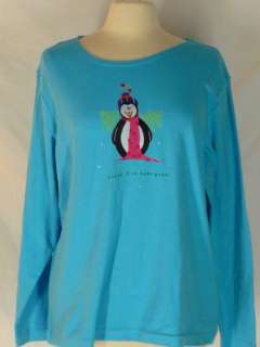 NWT Quacker Factory Christmas Penguin Shirt Top L NEW  