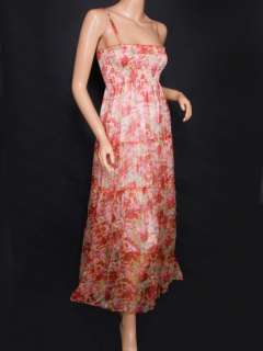 Cute Floral Tiered Lined Smocked Maxi Long Sun Dress M  