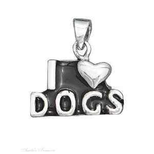   Silver 18 Box Chain Necklace With I Love Dogs Pendant: Jewelry